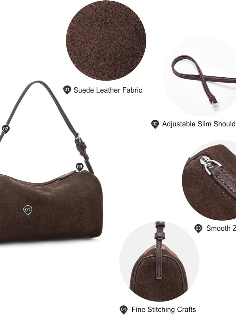 Genuine Leather Crossbody Bag: Small Barrel Purse for Women | Nubuck Leather, Mi - Picture 5 of 9
